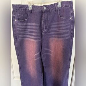 Y2K Style Baggy Wide Leg Denim Jeans Pants Purple EM Brand Streetwear Size XL